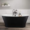 Devon 67 Inch Cast Iron Double Ended Skirted Tub - No Faucet Drillings - Satin Ebony