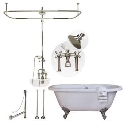 Windsor 60 Inch Acrylic Double Ended Tub & Shower Package - White / Chrome Feet & Fixtures
