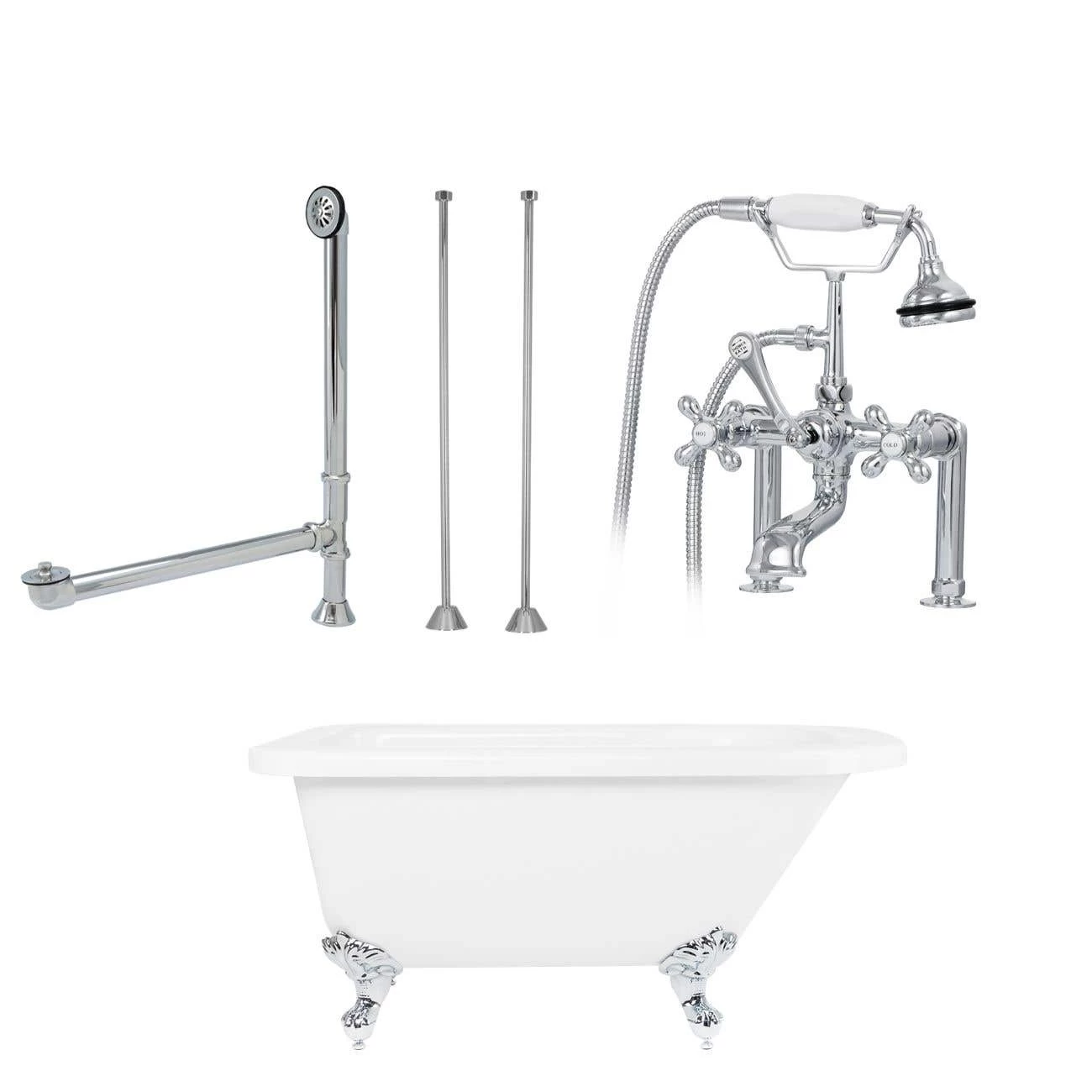 Savanna 60 Inch Acrylic Clawfoot Tub Package - White / Chrome Feet & Fixtures 1 Savanna 60 Inch Acrylic Clawfoot Tub Package - White / Chrome Feet & Fixtures