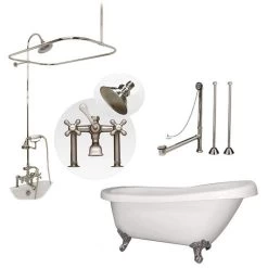 Bristol 62 Inch Acrylic Slipper Tub And Shower Package - White / Chrome Feet & Fixtures