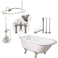 Heritage 60 Inch Cast Iron Clawfoot Tub Shower Package With British Telephone Faucet - White / Chrome Feet & Fixtures