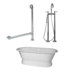 Laurent 60 Inch Cast Iron Double Ended Pedestal Tub Package - White / Chrome Fixtures