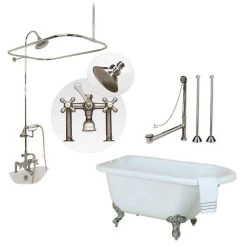 Savanna 54 Inch Acrylic Clawfoot Tub And Shower Package - White / Chrome Feet & Fixtures