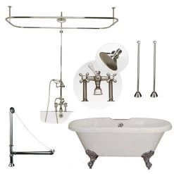 Windsor 66 Inch Acrylic Double Ended Tub And Shower Package - White / Chrome Feet & Fixtures