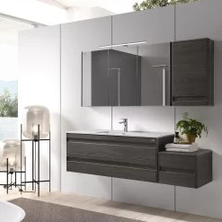 16" Lower Side Cabinet, Wall Mount, 1 Drawer Whit Soft Close, Walnut, Serie Barcelona By VALENZUELA