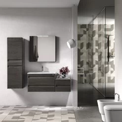 24" Single Vanity, Wall Mount, 2 Drawers With Soft Close, Walnut, Serie Barcelona By VALENZUELA