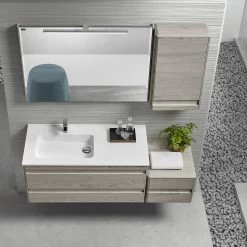 16" Small Side Cabinet, Wall Mount, 1 Door Whit Soft Close And Left Opening, Cloud, Serie Barcelona By VALENZUELA