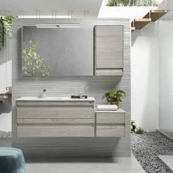 16" Small Side Cabinet, Wall Mount, 1 Door Whit Soft Close And Right Opening, Cloud, Serie Barcelona By VALENZUELA