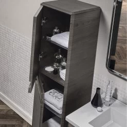 16" Small Side Cabinet, Wall Mount, 1 Door Whit Soft Close And Right Opening, Walnut, Serie Barcelona By VALENZUELA