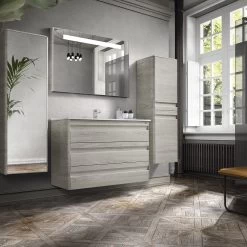 32" Single Vanity, Floor Mount, 3 Drawers With Soft Close, Cloud, Serie Barcelona By VALENZUELA