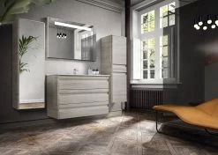 16" Tall Side Cabinet, Wall Mount, 2 Doors Whit Soft Close And Left Opening, Cloud, Serie Barcelona By VALENZUELA