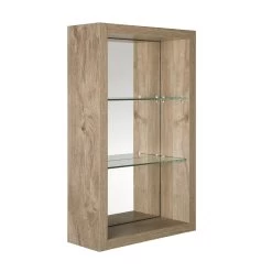 16" Open Side Cabinet With Shelves And Mirror, Wall Mount, Oak, Serie Tino By VALENZUELA