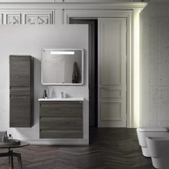 32" Single Vanity, Floor Mount, 3 Drawers With Soft Close, Walnut, Serie Barcelona By VALENZUELA