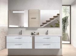 80" Double Vanity, Wall Mount, 4 Drawers With Soft Close, Moon - White, Serie Nova By VALENZUELA