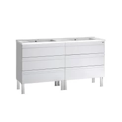 56" Double Vanity, Floor Mount, 6 Drawers With Soft Close, White, Serie Solco By VALENZUELA