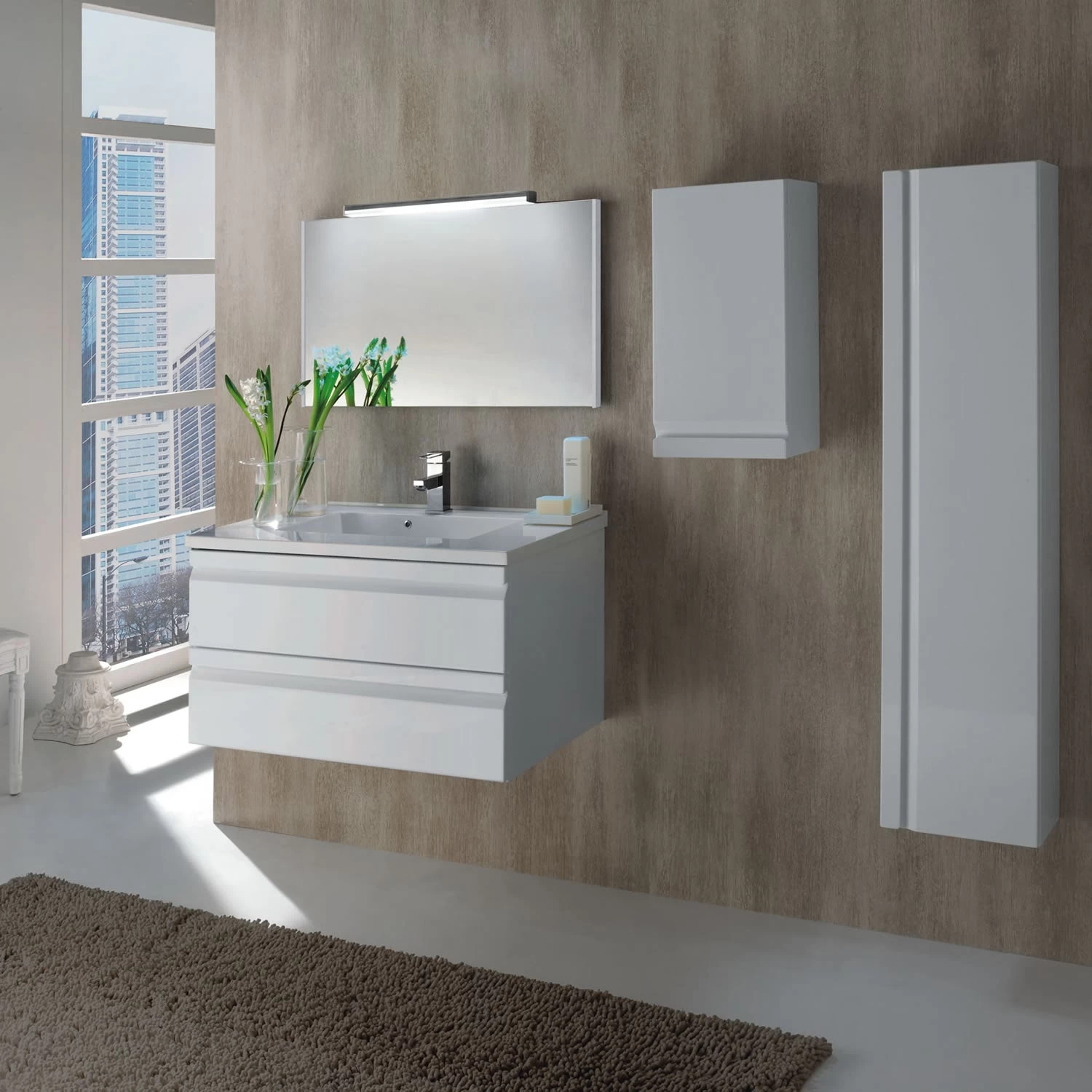 28" Single Vanity, Wall Mount, 2 Drawers With Soft Close, White Glossy, Serie Solco By VALENZUELA 2 28" Single Vanity, Wall Mount, 2 Drawers With Soft Close, White Glossy, Serie Solco By VALENZUELA - Image 2
