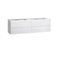 56" Double Vanity, Wall Mount, 4 Drawers With Soft Close, White, Serie Solco By VALENZUELA