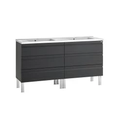 48" Double Vanity, Floor Mount, 6 Drawers With Soft Close, Grey, Serie Solco By VALENZUELA