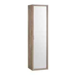 16" Tall Side Cabinet, Wall Mount, 1 Door With Handle Soft Close And Reversible Opening, Oak - White, Serie Tino By VALENZUELA
