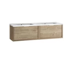 48" Double Vanity, Wall Mount, 2 Drawers With Soft Close, Oak, Serie Tino By VALENZUELA