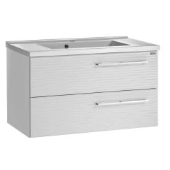 24" Single Vanity, Wall Mount, 2 Drawers With Soft Close, White Glossy, Serie Dune By VALENZUELA