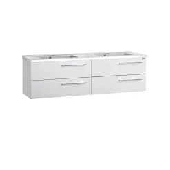 56" Double Vanity, Wall Mount, 4 Drawers With Soft Close, White, Serie Dune By VALENZUELA