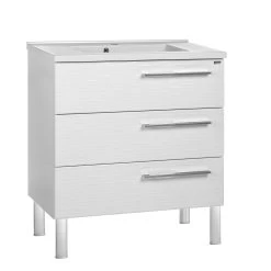 32" Single Vanity, Floor Mount, 3 Drawers With Soft Close, White Glossy, Serie Dune By VALENZUELA