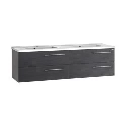 48" Double Vanity, Wall Mount, 4 Drawers With Soft Close, Grey, Serie Dune By VALENZUELA