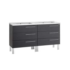 48" Double Vanity, Floor Mount, 6 Drawers With Soft Close, Grey, Serie Dune By VALENZUELA