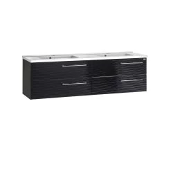 56" Double Vanity, Wall Mount, 4 Drawers With Soft Close, Black, Serie Dune By VALENZUELA