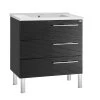 24" Single Vanity, Floor Mount, 3 Drawers With Soft Close, Black Glossy, Serie Dune By VALENZUELA