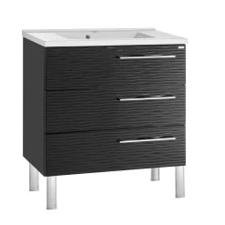 24" Single Vanity, Floor Mount, 3 Drawers With Soft Close, Black Glossy, Serie Dune By VALENZUELA