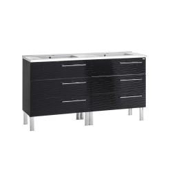 48" Double Vanity, Floor Mount, 6 Drawers With Soft Close, Black, Serie Dune By VALENZUELA