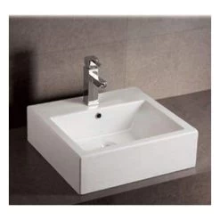 Isabella Collection Square Wall Mount Sink With Overflow - Single Faucet Drilling - White
