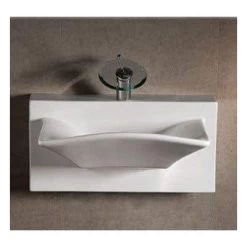 Isabella Collection Rectangular Vessel Sink With Integrated Rectangular Bowl - No Overflow - White