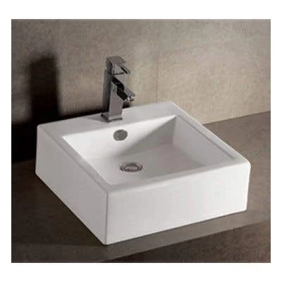 Isabella Collection Square Above Mount Basin With Overflow And Single Faucet Hole - White 1 Isabella Collection Square Above Mount Basin With Overflow And Single Faucet Hole - White