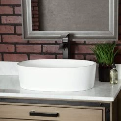 Solano Resin Oval Vessel Bathroom Sink - Matte White -Bathroom Shop bb1sink mw life 1