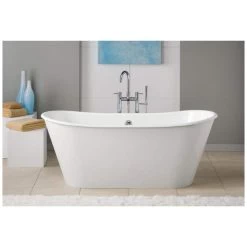 Iris 68 Inch Cast Iron Double Ended Skirted Bathtub - No Faucet Drillings - White