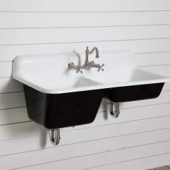 47 Inch Cast Iron High Back Double Bowl Farmhouse Kitchen Sink