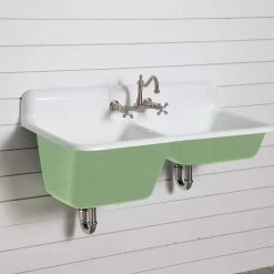 47 Inch Cast Iron High Back Double Bowl Farmhouse Kitchen Sink -Bathroom Shop castsink47 gn 2