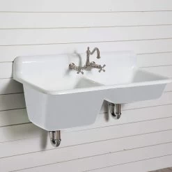47 Inch Cast Iron High Back Double Bowl Farmhouse Kitchen Sink -Bathroom Shop castsink47 w 1