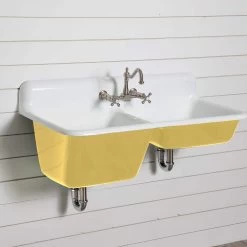 47 Inch Cast Iron High Back Double Bowl Farmhouse Kitchen Sink -Bathroom Shop castsink47 yel 2