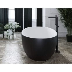 Corelia Solid Surface 66 Inch Freestanding Double Ended Tub - Black / White Interior -Bathroom Shop corelia black wht 06
