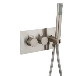 DAX Round Concealed Valve Thermostatic Mixer With 2/3 Function Diverter. Brushed Nickel Finish (DAX-1004-RD-BN) -Bathroom Shop dax 1004 01 1
