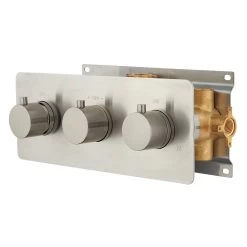 DAX Round Concealed Valve. Thermostatic Mixer With 4 Function Diverter. Brushed Nickel Finish (DAX-1058-RD-BN)