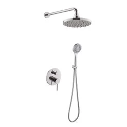 DAX Bathroom Rain Mixer Shower, Round Rainfall Shower Head System With Shower Trim And Hand Shower, Wall Mount, Chrome Finish (DAX-6813-CR)
