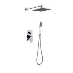 DAX Bathroom Rain Mixer Shower, Square Rainfall Shower Head System With Shower Trim And Hand Shower, Wall Mount, Brushed Nickel Finish (DAX-6813B-BN)