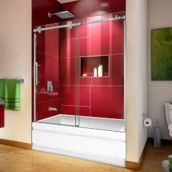 DreamLine Enigma Sky 56-60 In. W X 62 In. H Frameless Sliding Tub Door - Polished Stainless Steel -Bathroom Shop enigma sky tub door rs121 30d 29ip 07 wg84wwu16op7vued