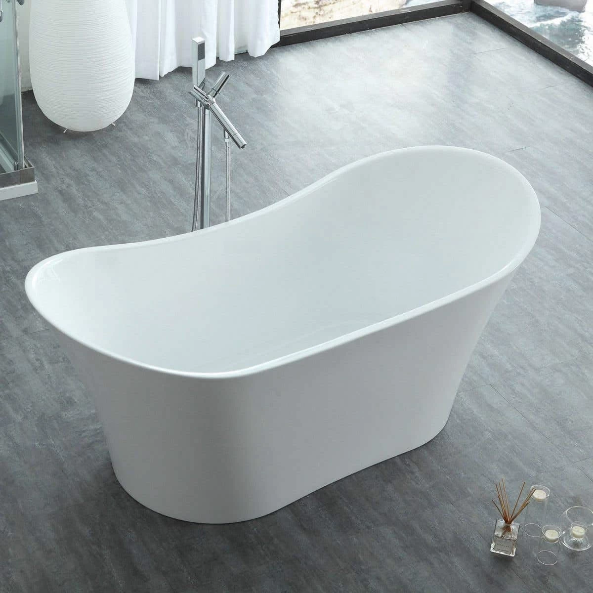 Layla 67 Inch Acrylic Double Slipper Freestanding Tub - No Faucet Drillings 3 Layla 67 Inch Acrylic Double Slipper Freestanding Tub - No Faucet Drillings - Image 3