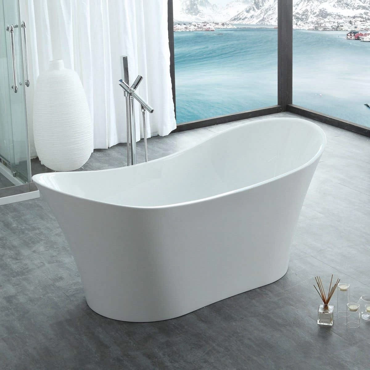 Layla 67 Inch Acrylic Double Slipper Freestanding Tub - No Faucet Drillings 2 Layla 67 Inch Acrylic Double Slipper Freestanding Tub - No Faucet Drillings - Image 2